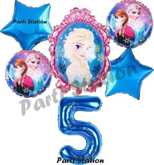 Frozen Balon 5 Yaş Doğum Günü Set Frozen Elsa Karlar Ülkesi Konsept Balon Ve Rakam Balon