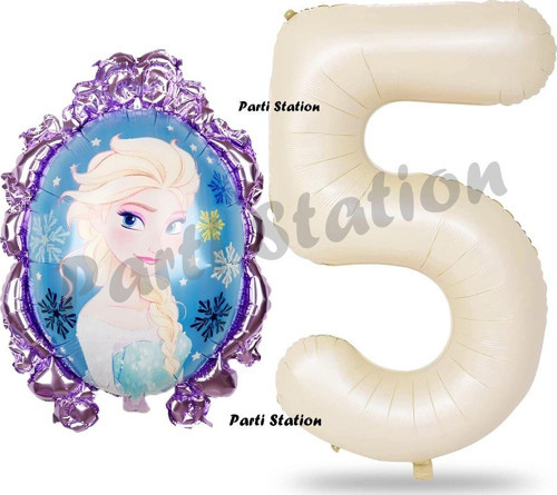 Frozen Balon 5 Yaş Doğum Günü Set Frozen Elsa Konsept Balon Ve Krem Rakam Balon Doğum Günü Set