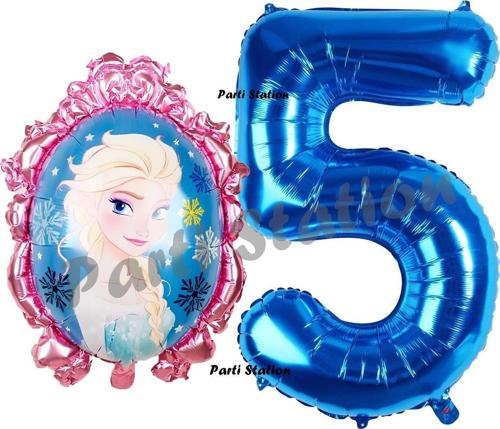 Frozen Balon 5 Yaş Doğum Günü Set Karlar Ülkesi Konsept Balon Ve Lacivert Rakam Balon Doğum Günü Set