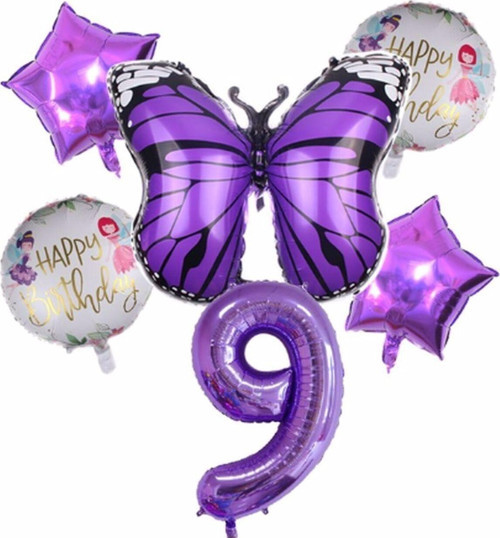 Mor Kelebek Mor Renk 9 Yaş Rakam Balon Set Doğum Günü Parti Mor Renk Helyum Balon Mor Rakam Balon