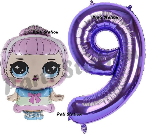 Prenses Lol Bebek 9 Yaş Balon Ve Mor Rakam Balon Doğum Günü Parti Set