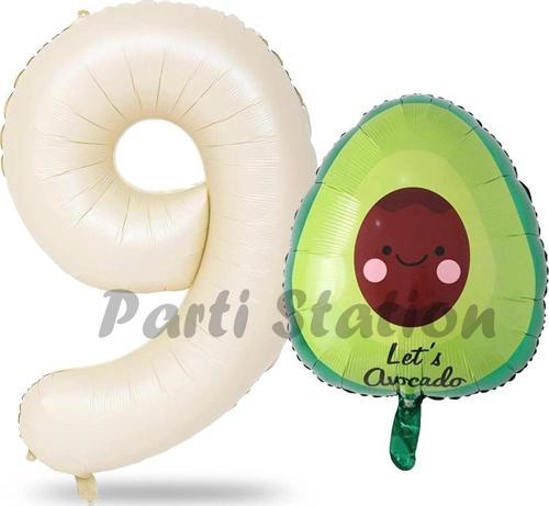 Avokado Balon 9 Yaş Doğum Günü Balon Set Avokado Konsept Ve Krem Renk Rakam Balon