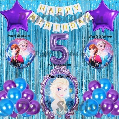 Frozen Elsa Balon Set 5 Yaş Karlar Ülkesi Frozen Elsa Mor Konsept Doğum Günü Parti Balon Set