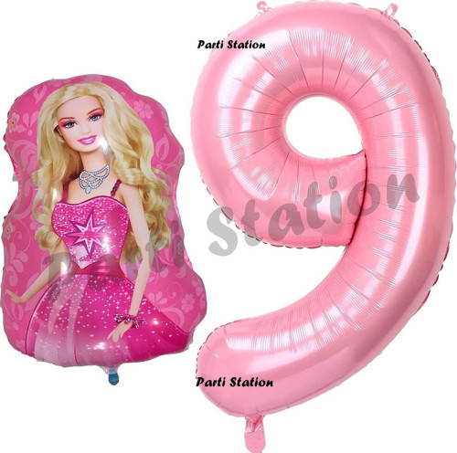 Barbie Balon Konsept 9 Yaş Balon Set Barbie Ve Pembe Rakam Balon Doğum Günü Balon Set