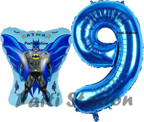 Batman Konsept 9 Yaş Balon Set Batman Yarasa Ve Lacivert Rakam Balon Doğum Günü Balon Set