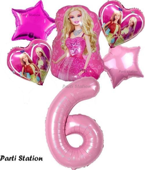 Barbie Folyo Balon Set Barbie Kalp Pembe 6 Yaş Balon Set Barbie Konsept Doğum Günü Set Yaş Balon Set