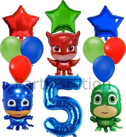Pijamaskeliler 5 Yaş Balon Seti Pjmasks Kedi Çocuk Baykuş Kız Kertenkele Çocuk Doğum Günü Seti