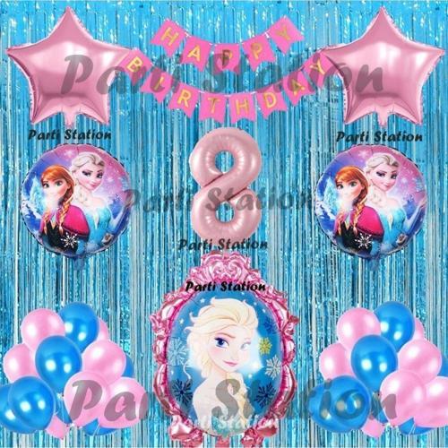 Frozen Elsa Balon Set 8 Yaş Karlar Ülkesi Frozen Elsa Mavi Konsept Doğum Günü Parti Balon Set