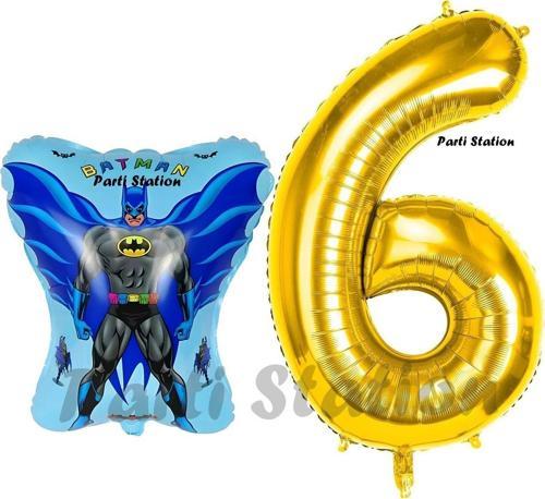 Batman Konsept 6 Yaş Balon Set Batman Yarasa Ve Gold Rakam Balon Doğum Günü Balon Set