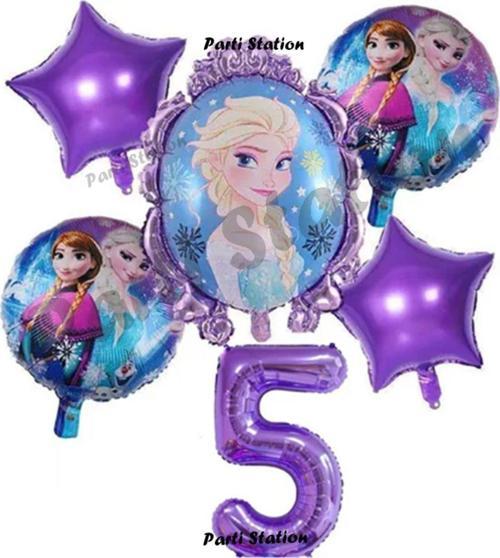 Frozen Karlar Ülkesi Elsa Konsept Doğum Günü Balon Set 5 Yaş Elsa Karlar Ülkesi Mor Balon Set