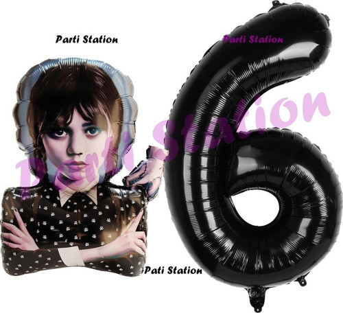 Wednesday 6 Yaş Balon Ve Siyah Rakam Balon Doğum Günü Parti Set Wednesday Addams Balon