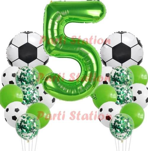 Futbol Maç Konsept Yeşil Rakam 5 Yaş Balon 76 Cm Futbol Konsept Yeşil Parti Doğum Günü Balon Seti