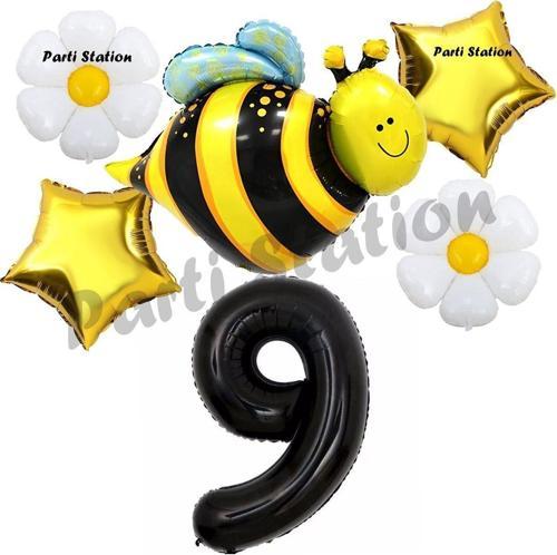 Bee Arı Ve Papatya Konsept 9 Yaş Balon Set Arı Balon Ve Siyah Rakam Balon Doğum Günü Balon Set