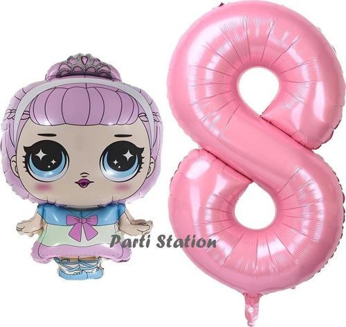 Prenses Lol Bebek 8 Yaş Balon Ve Pembe Rakam Balon Doğum Günü Parti Set