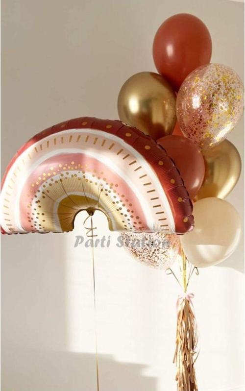 Boho Gökkuşağı Balon Set Gökkuşağı Konsept Balon Buketi Bohem Doğum Günü Rainbow Balolon Set