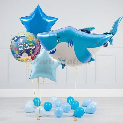 Deniz Okyanus Canlıları Konsept Köpek Balığı Balon Set Shark Balloon Doğum Günü Set