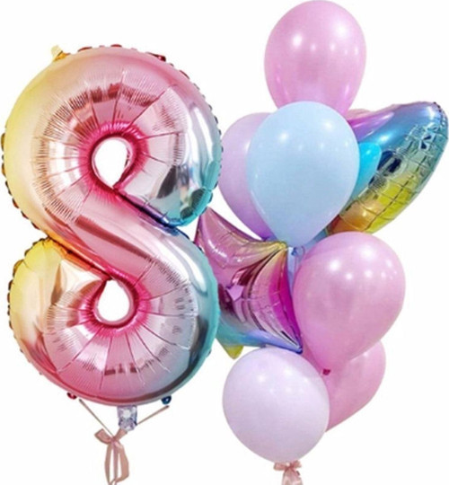 Gökkuşağı Balon Renkli Yaş Balon Rakam Konsept 8 Yaş Balon Doğum Günü Set Yaş Balon Set