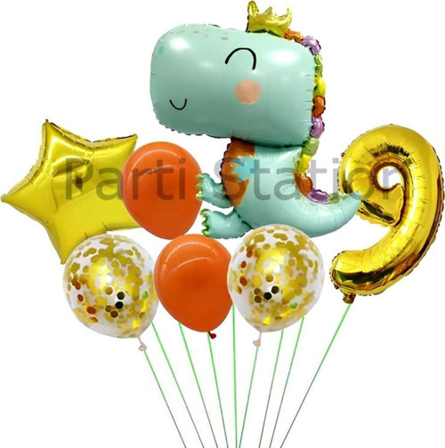 Sevimli Yeşil Dinozor Konsept 9 Yaş Balon Set Jurassic Dinozor Tema Doğum Günü Folyo Balon Set