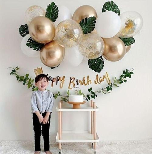 Gold Renk Kaligrafi Happy Birthday Banner Ve Şeffaf Gold Beyaz Lateks Balon Set