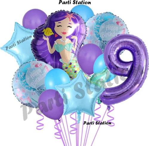 Deniz Kızı 9 Yaş Mor Renk Doğum Günü Konsept Balon Set Mermaid Balloon Set