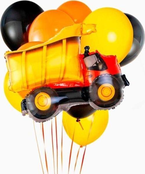 İnşaat Konsept Kamyon Balon Set Kamyon Balon Buketi Truck Balloon Doğum Günü Balon Set
