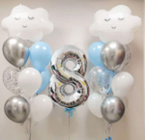 Gökyüzü Bulut 8 Yaş Balon Set Yıldız Balon Folyo Set Konsept Doğum Günü Set Yaş Balon Set