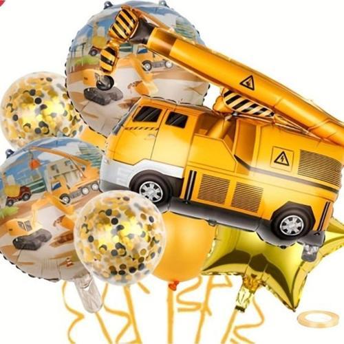 İnşaat Konsept Vinç Kamyon Balon Set Vinç Balon Buketi Truck Balloon Doğum Günü Balon