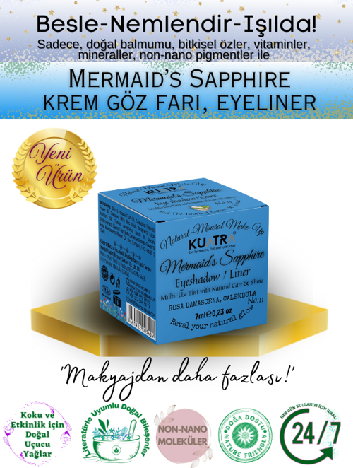 Mermaid’s Sapphire Krem Far, Eyeliner Doğal İçerikli, (Makyaj Beraberinde Çok Değerli Besleyici Cilt Bakımı)