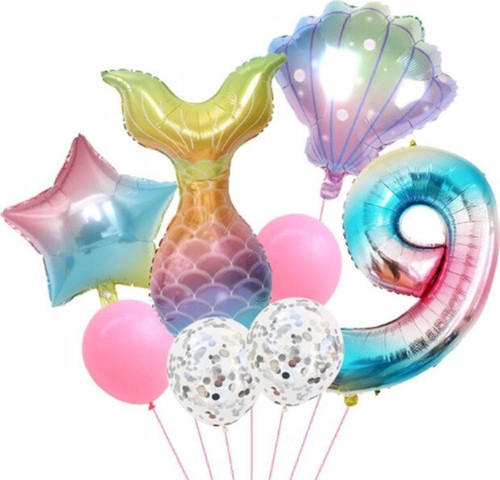Deniz Kızı Konsept 9 Yaş Deniz Kızı Balon Doğum Günü Set Yaş Balon