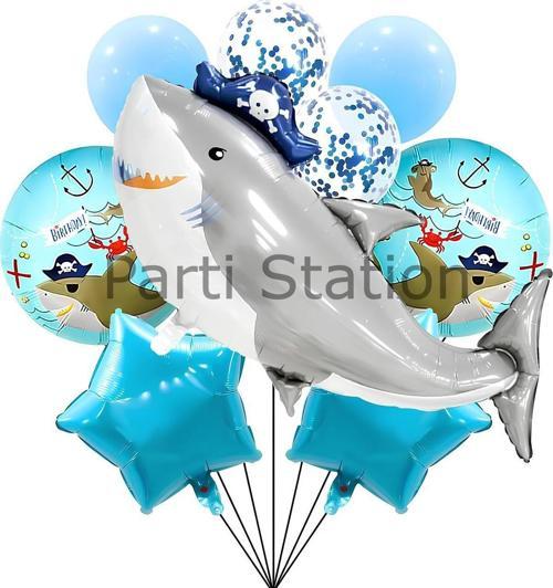 Korsan Köpek Balığı Balon Set Korsan Shark Tema Doğum Günü Folyo Balon Set