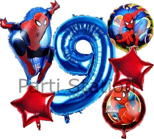 Spiderman Örümcek Adam 9 Yaş Doğum Günü Balon Set Spiderman Konsept Doğum Günü Balon Set