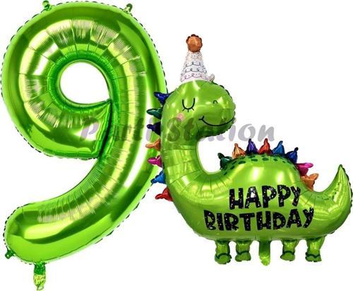 Dinozor Balon 9 Yaş Balon Set Dinozor Konsept Balon Ve Yeşil Renk Rakam Balon