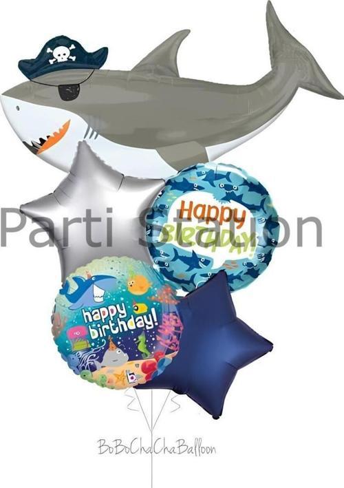 Korsan Köpek Balığı Konsept Balon Set Pirate Shark Tema Doğum Günü Folyo Balon Set