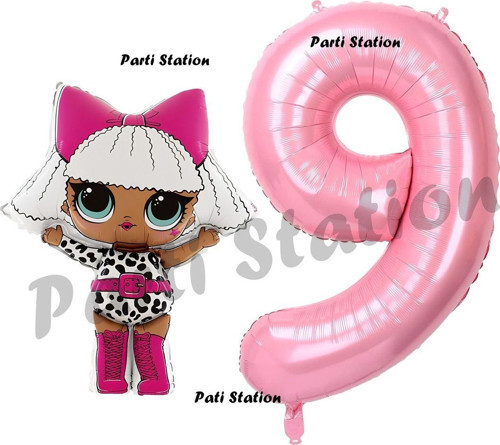 Diva Lol Bebek 9 Yaş Balon Ve Pembe Rakam Balon Doğum Günü Parti Set