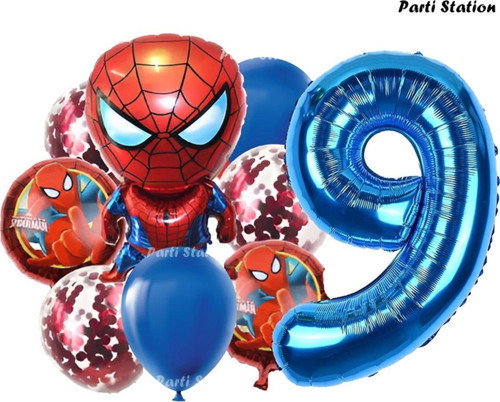 Spiderman Yıldız Balonlu 9 Yaş Konsept Doğum Günü Balon Set Örümcek Adam Spiderman Balon Set