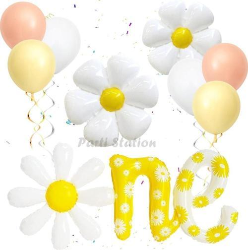 Papatya Tema 1 Yaş One Yazılı Folyo Balon Papatya Konsept One Folyo Balon Daisy One Foil Balloon