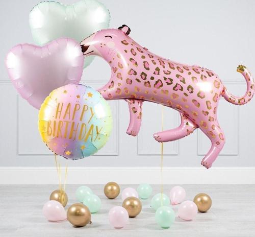 Pembe Leopar Balon 100 Cm Parti Konsept Doğum Günü Balon Set Jungle Leopar Kaplan Balon