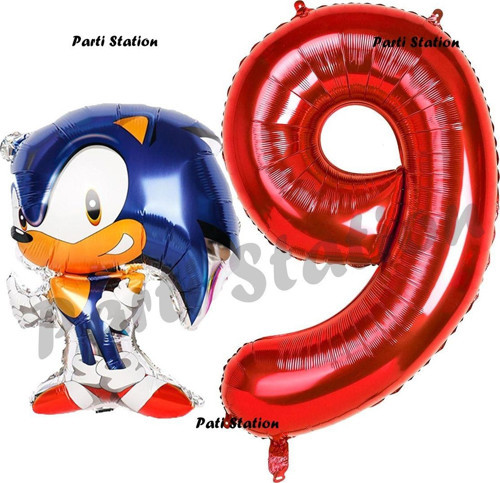 Tilki Sonic Balon 9 Yaş Doğum Günü Set Tilki Sonic Boom Konsept Balon Ve Kırmızı Rakam Balon