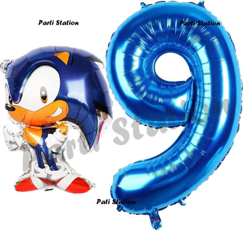 Tilki Sonic Balon 9 Yaş Doğum Günü Set Tilki Sonic Boom Konsept Balon Ve Lacivert Rakam Balon