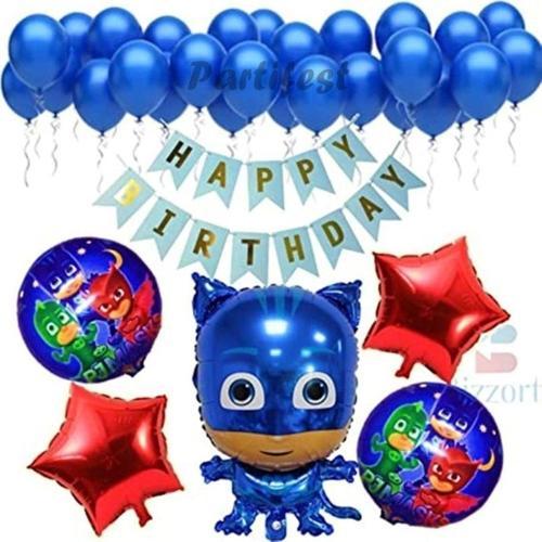 Pijamaskeliler Yaş Balon Seti Pjmasks Konsept Helyum Balon Set Pijamaskeli Doğum Günü Set