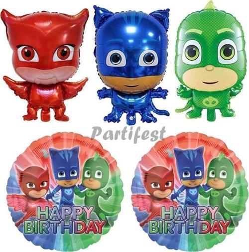 Pijamaskeliler Yaş Balon Seti Pjmasks Konsept Helyum Balon Set Pijamaskeli Doğum Günü Set