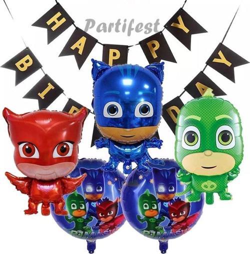 Pijamaskeliler Yaş Balon Seti Pjmasks Konsept Helyum Balon Set Pijamaskeli Doğum Günü Set
