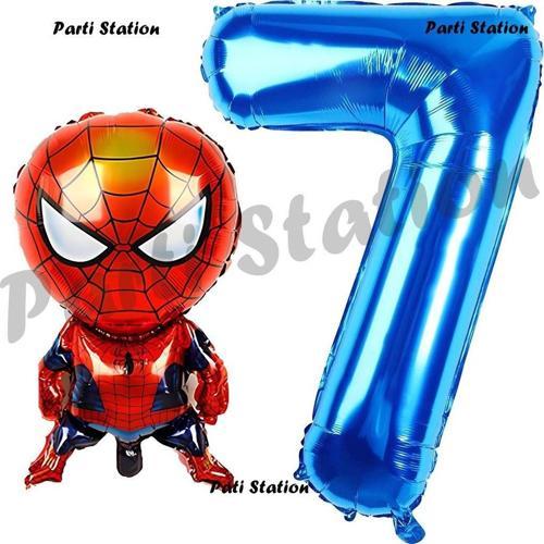 Spiderman 7 Yaş Balon Ve Lacivert Rakam Balon Doğum Günü Parti Set Örümcek Adam Balon Set