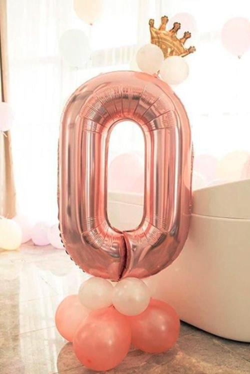 Rakam Balon Karşılama Seti 0 Yaş Rose Gold Rakam Balon Altın Kral Taçlı 0 Rakamlı Balon