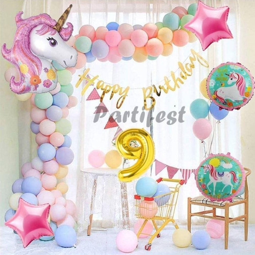 Unicorn Konsept 9 Yaş Balon Doğum Günü Set Tek Boynuzlu At Unicorn Yaş Balon Set