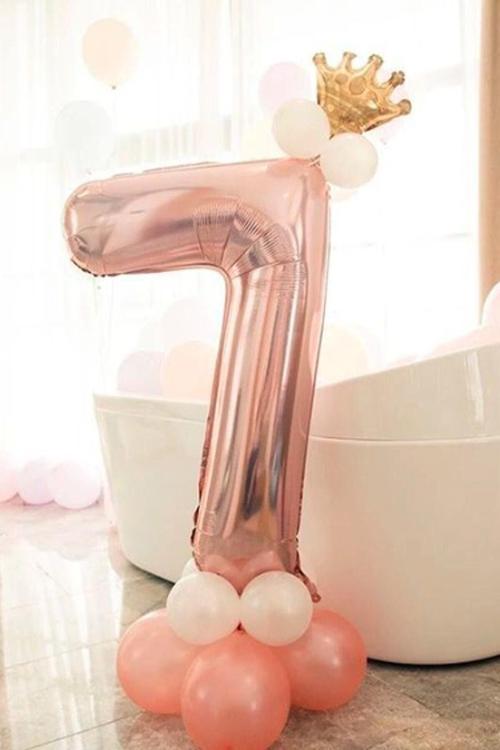 Rakam Balon Karşılama Seti 7 Yaş Rose Gold Rakam Balon Altın Kral Taçlı 7 Rakamlı Balon