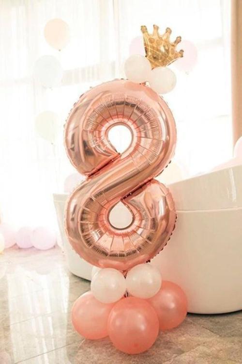 Rakam Balon Karşılama Seti 8 Yaş Rose Gold Rakam Balon Altın Kral Taçlı 8 Rakamlı Balon
