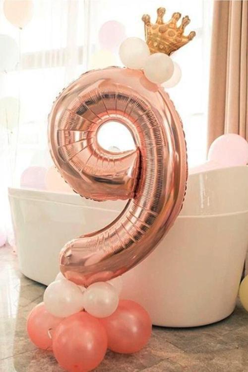Rakam Balon Karşılama Seti 9 Yaş Rose Gold Rakam Balon Altın Kral Taçlı 9 Rakamlı Balon