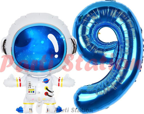 Uzay Astronot Konsept 9 Yaş Balon Set Uzay Astronot Ve Lacivert Rakam Balon Doğum Günü Balon Set