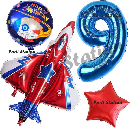 Uzay Konsept Roket Balon 9 Yaş Doğum Günü Set Galaksi Uzay Mekiği Balon Konsept Doğum Günü Set
